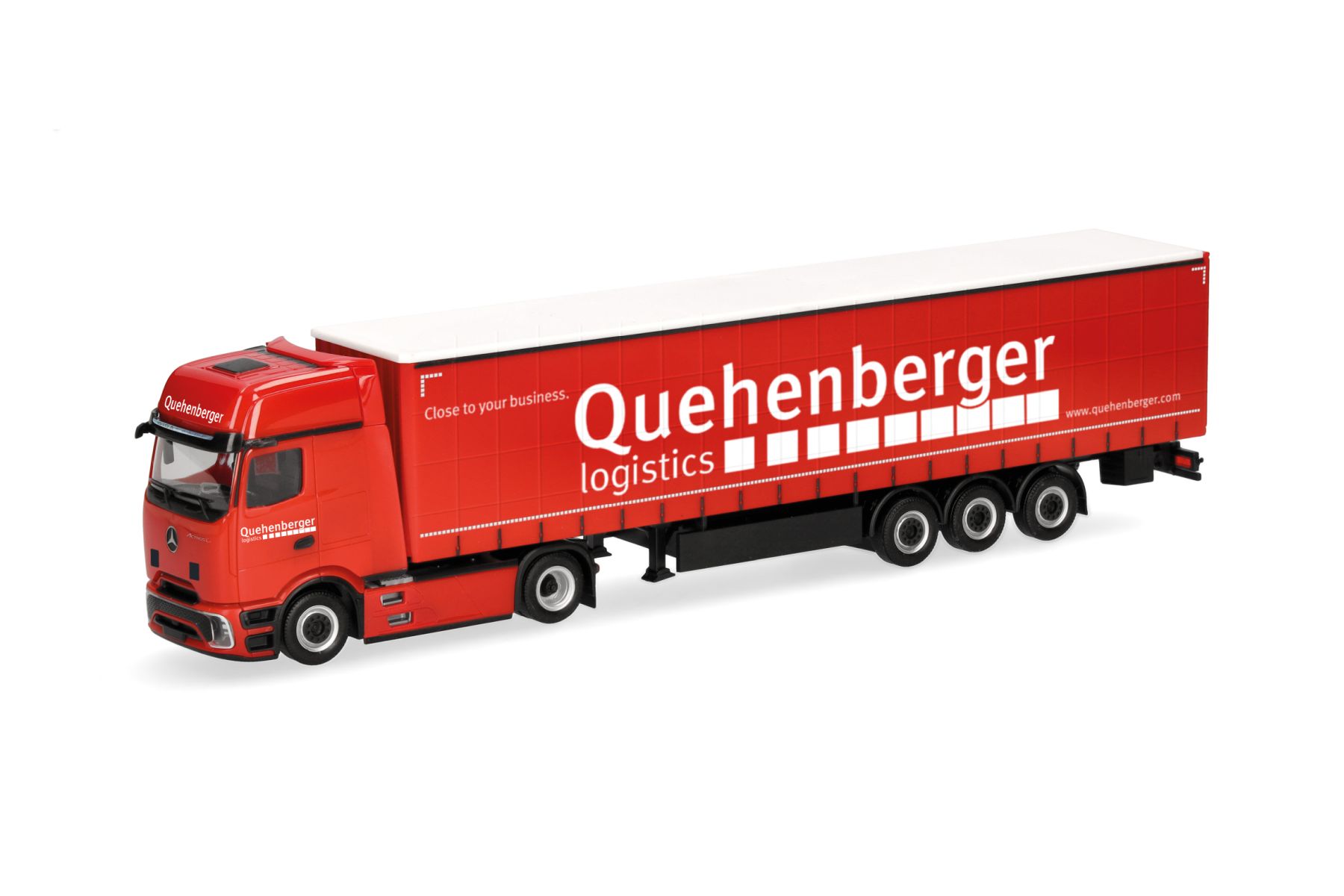 Herpa 321334 - Mercedes-Benz Actros L ProCabin Gigaspace Gardinenplanen-Sattelzug "Quehenberger"