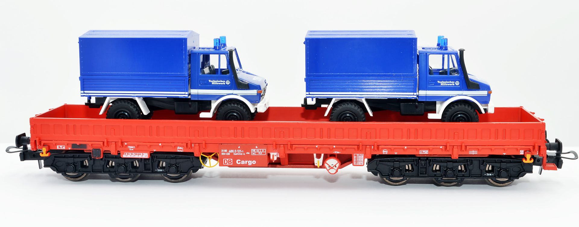 NPE NW 23166 - Schwerlastwagen Samms-u 454 mit zwei Unimog THW, DBAG, Ep.V