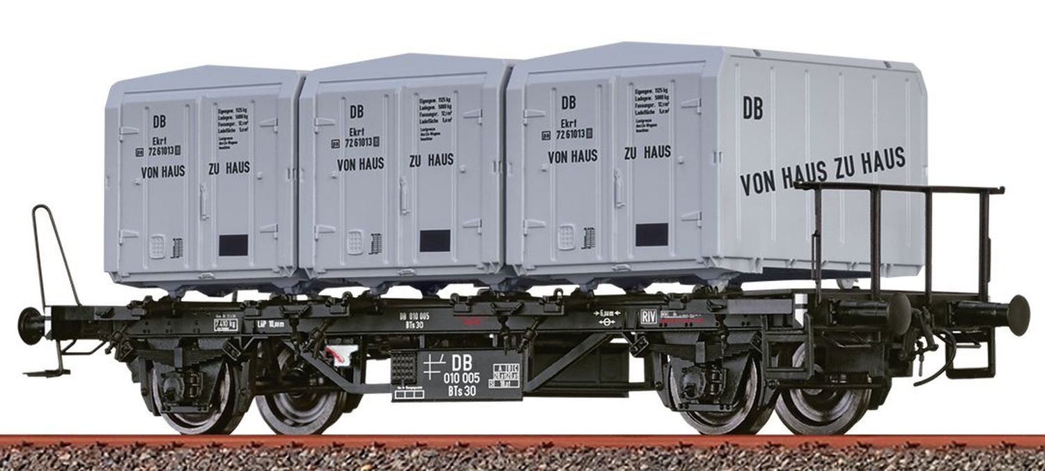 Brawa 50595 - Behältertragwagen BTs 30 mit Ekrt 212, DB, Ep.III 'Von Haus zu Haus'