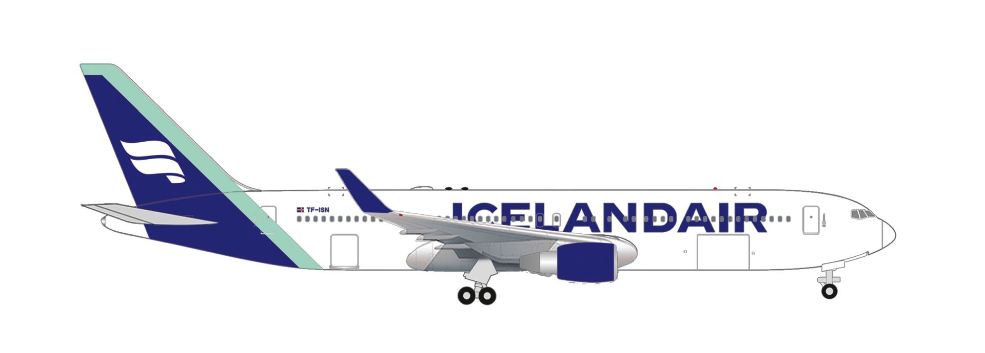 Herpa 539241 - Icelandair Boeing 767-300 - Borreal blue tail stripe – TF-ISN "Svörtuborgir"