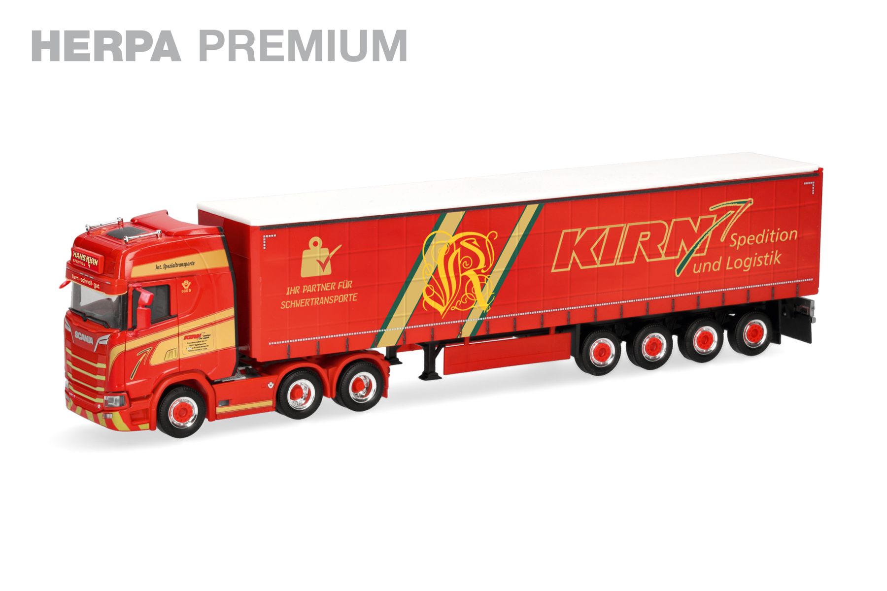 Herpa 962872 - Premium: Scania CS 20 Hochdach Gardinenplanen-Sattelzug "Hans Kirn"