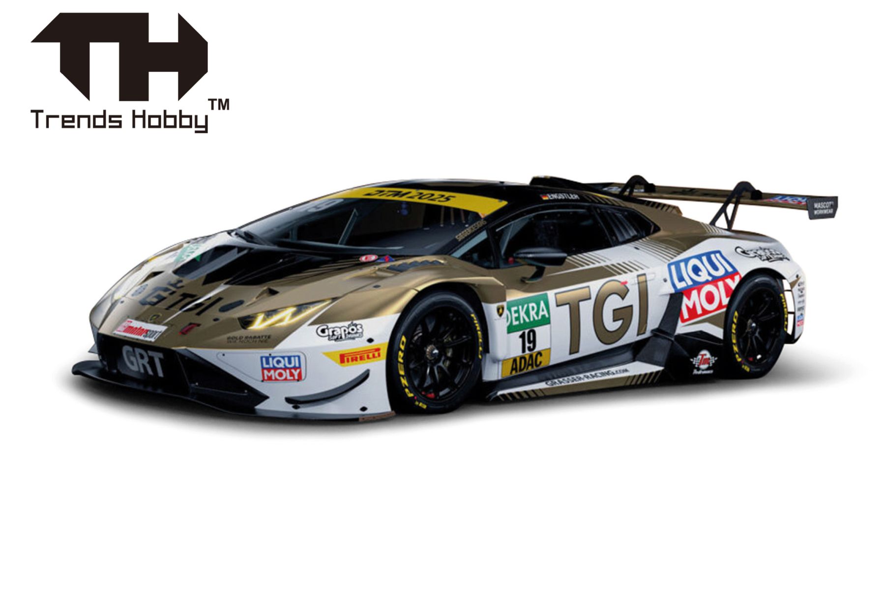 Herpa 864TH000011 - Trends Hobby: Lamborghini Huracan GT3 EVO2 - DTM 2025 #19, Motorabdeckung abnehmbar