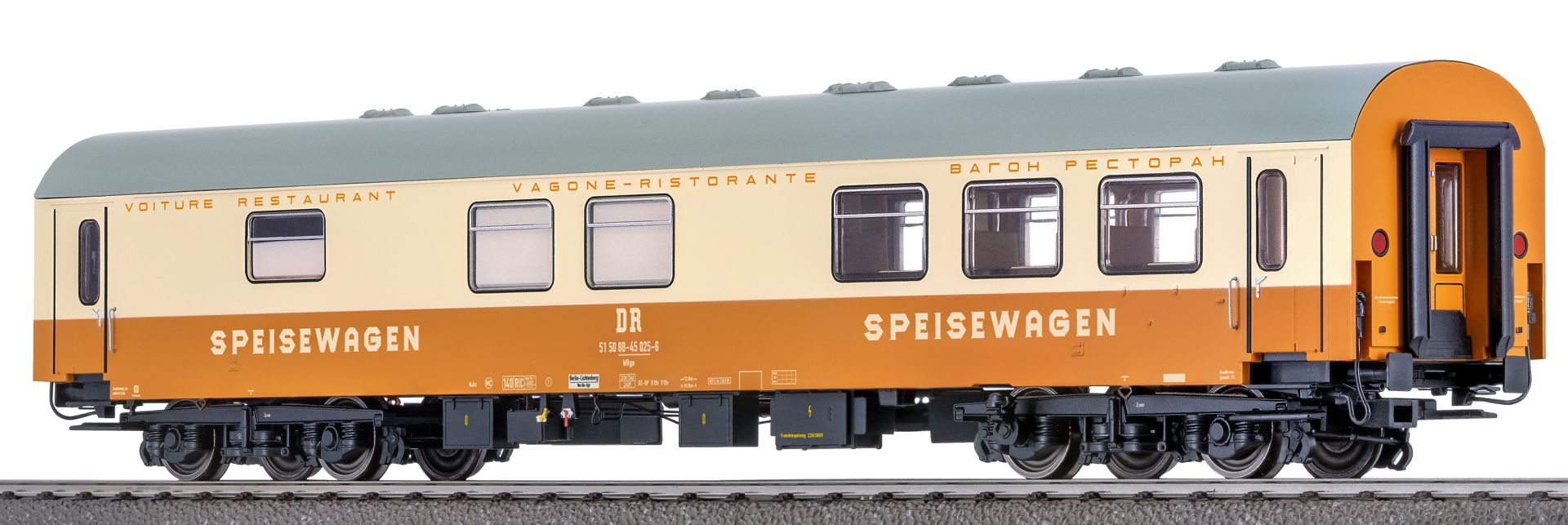 Brawa 51320 - Reko-Speisewagen WRge 45 025-6, graues Dach, DR, Ep.IV b Brawa 51320 - Reko-Speisewagen WRge 45 025-6, graues Dach, DR, Ep.IV b