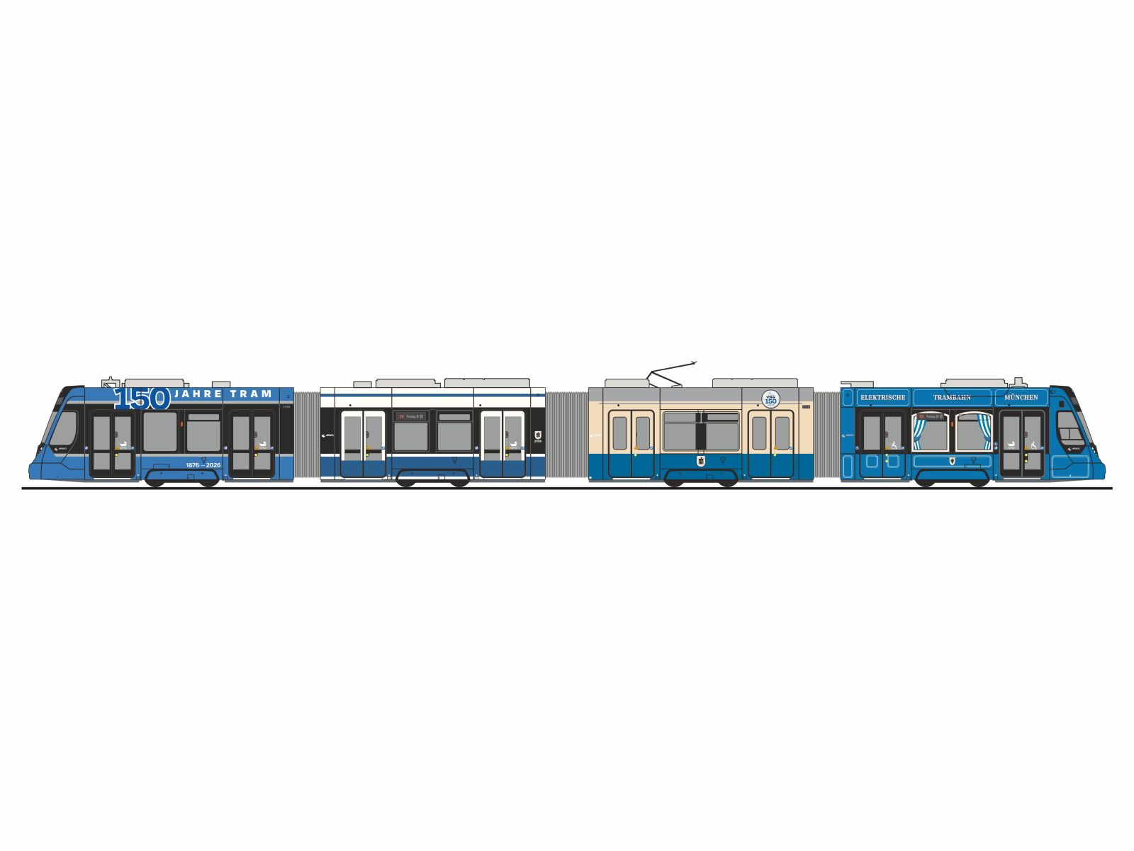 Rietze STRA01119 - Straßenbahn Siemens Avenio '150 Jahre Tram München', mit Antrieb