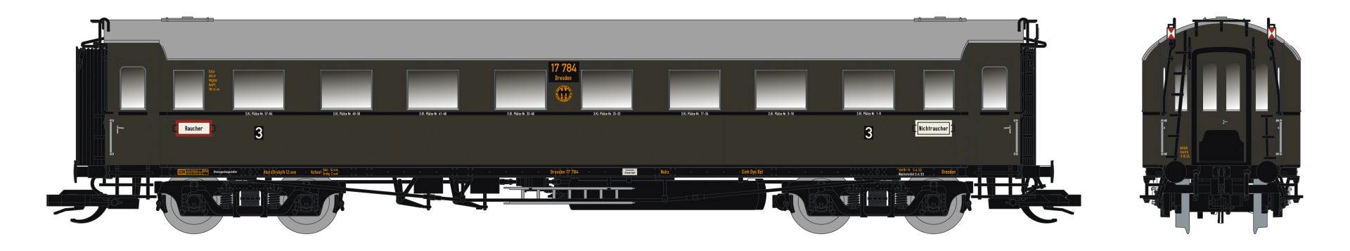 Saxonia 87225 - Personenwagen C4Ü Sa 07, DRG, Ep.II, mit Schlussscheiben