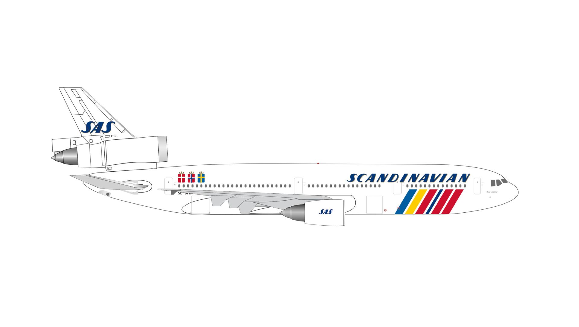 Herpa 539715 - SAS Scandinavian Airlines McDonnell Douglas DC-10-30 - SE-DFD "Dag Vking"
