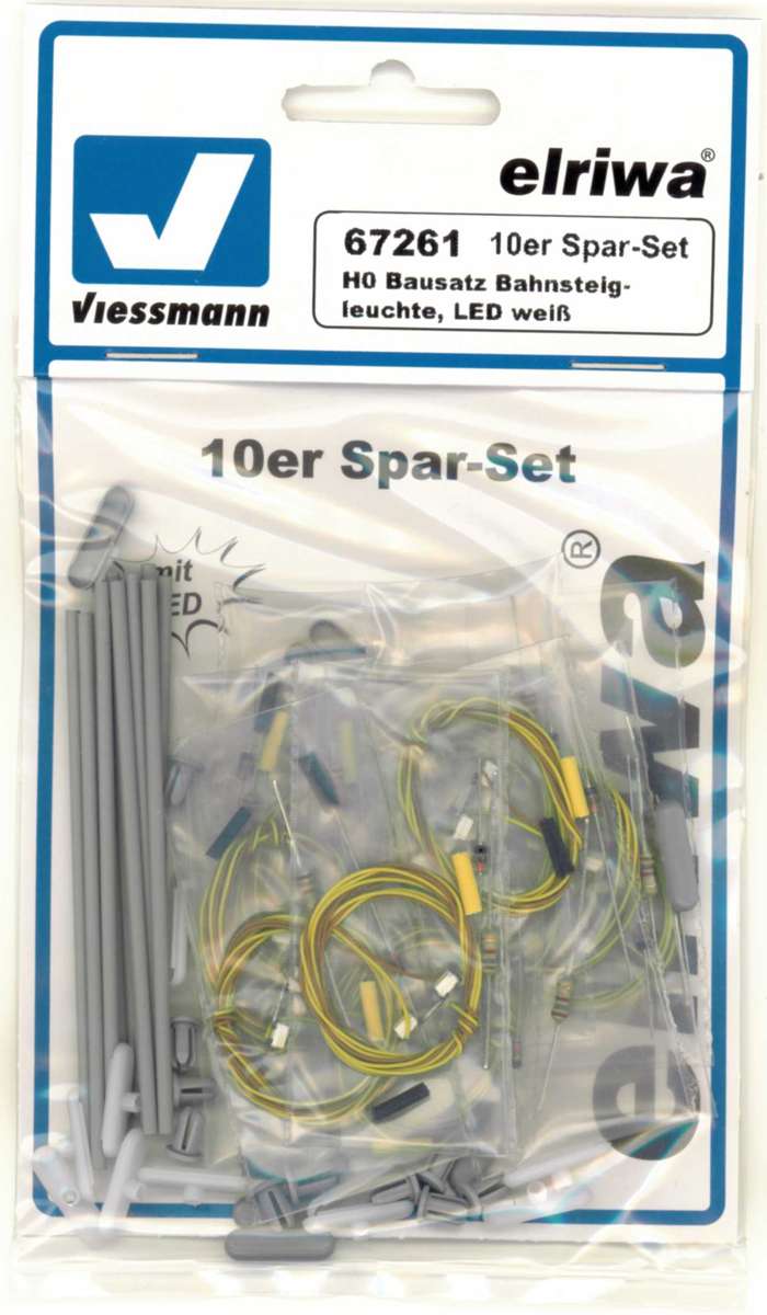Viessmann 67261 - 10er Sparset, H0 Bausatz Bahnsteigleuchte, weiße LED