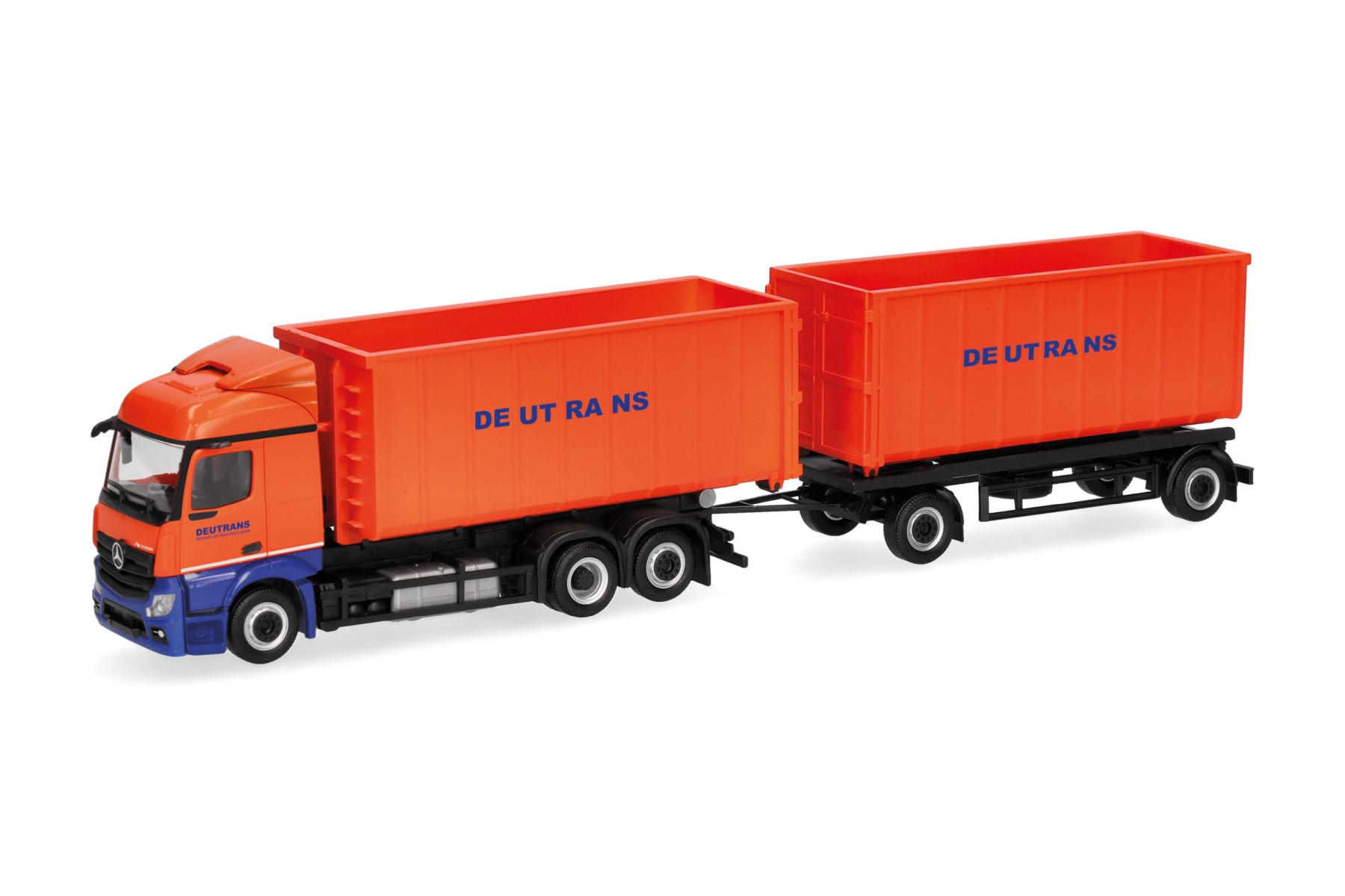 Herpa 322218 - Mercedes-Benz Actros Streamspace 2.3 Abrollmulden-Hängerzug "Deutrans"