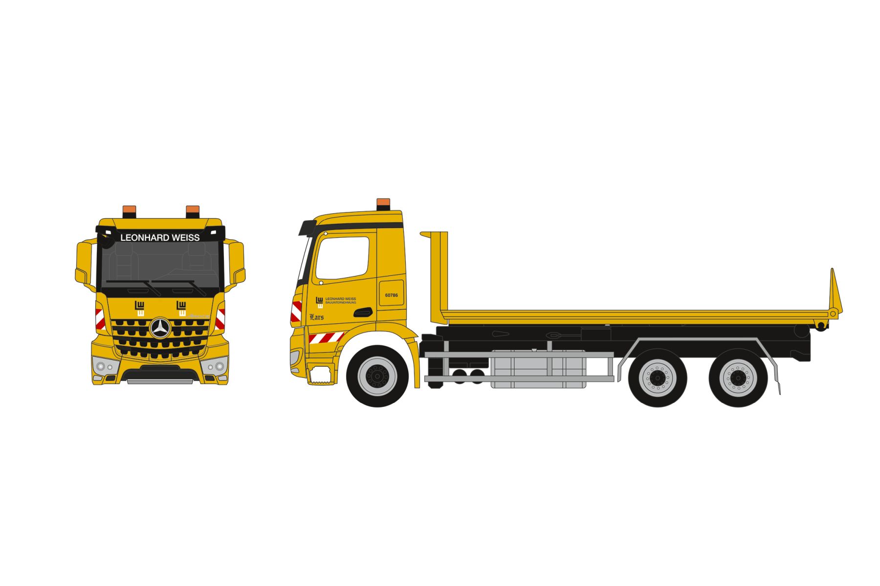 Herpa 962407 - Mercedes-Benz Arocs M Wechsellader-LKW 3achs mit Abrollflat "Leonhard Weiss"