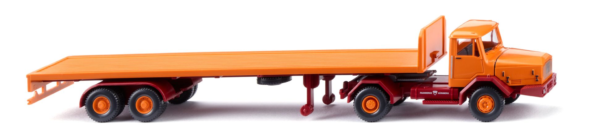 Wiking 055409 - Flachpritschensattelzug (Faun) - gelborange
