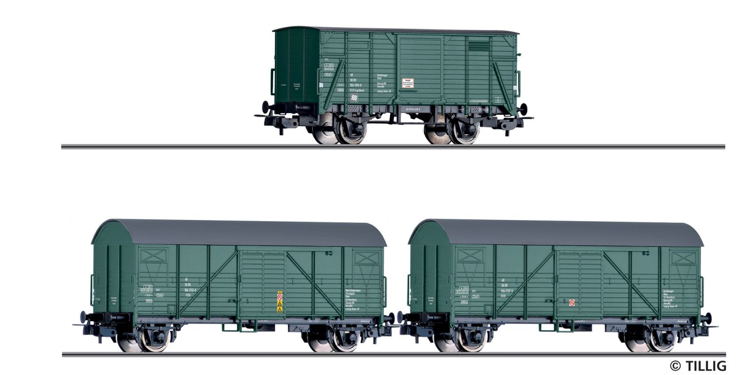 Tillig 70050 - 3er Set Bauzugwagen, DR, Ep.IV