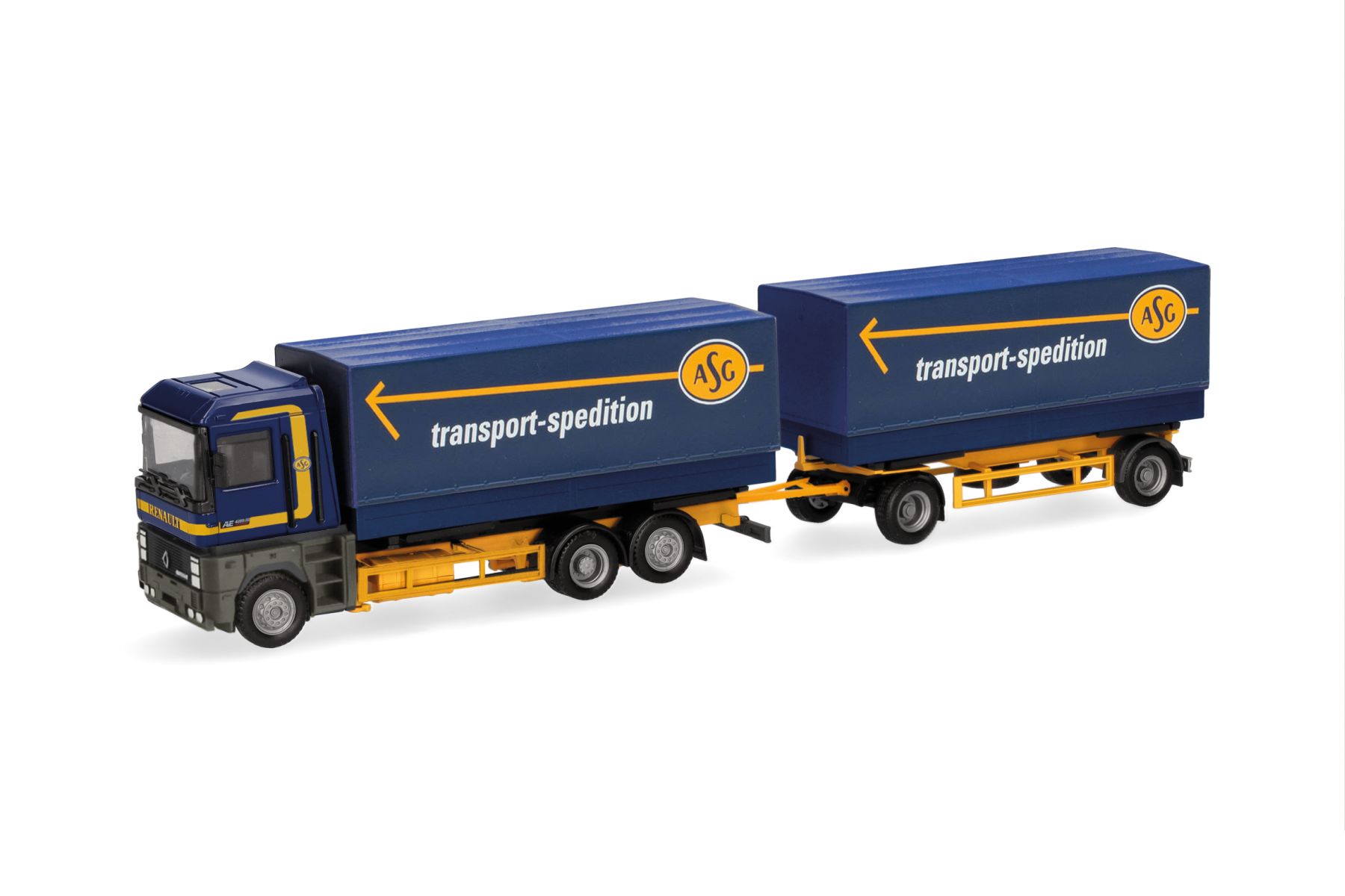 Herpa 320160 - Renault AE Wechselpritschen/planen-Hängerzug "ASG" (Schweden)