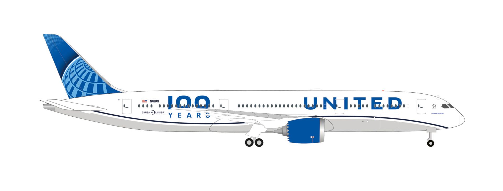 Herpa 539050 - United Airlines Boeing 787-9 Dreamliner "100 Years" – N61101