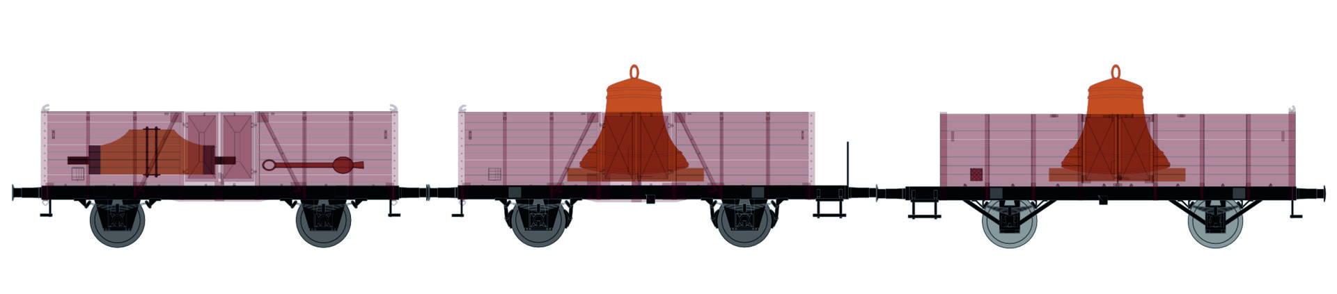 Hädl 115514-01 - 3er Set offene Güterwagen beladen mit Glocken, DR, Ep.IV