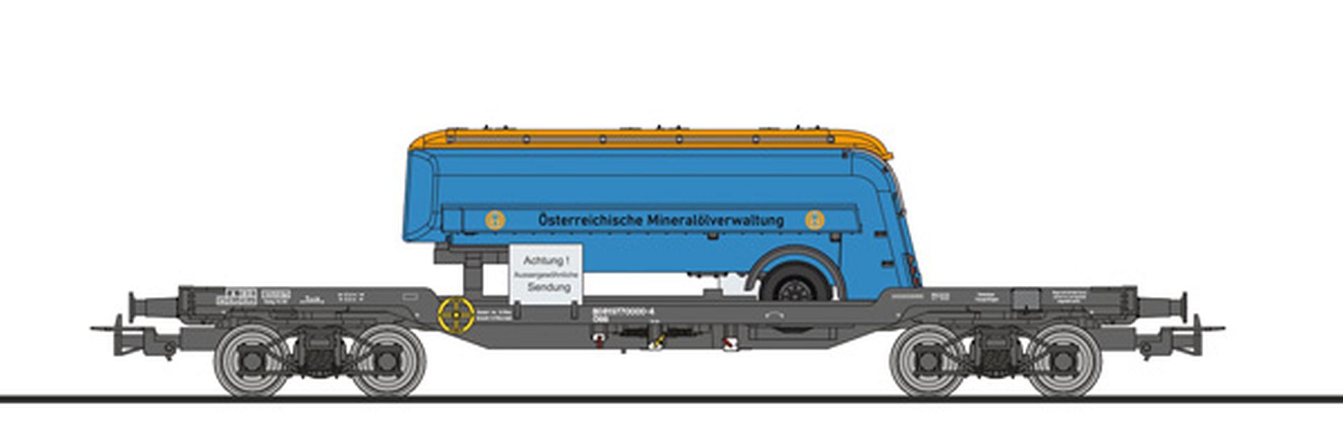 Liliput 235789 - Transportwagen 977 0 000-4, Strüver Tankauflieger 'ÖMV', ÖBB, Ep.IV