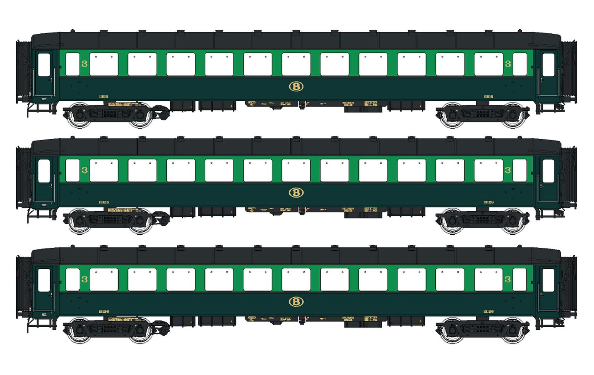 L.S. Models LS42108 - 3er Set Personenwagen I2 C+C+C, SNCB, Ep.IIIa