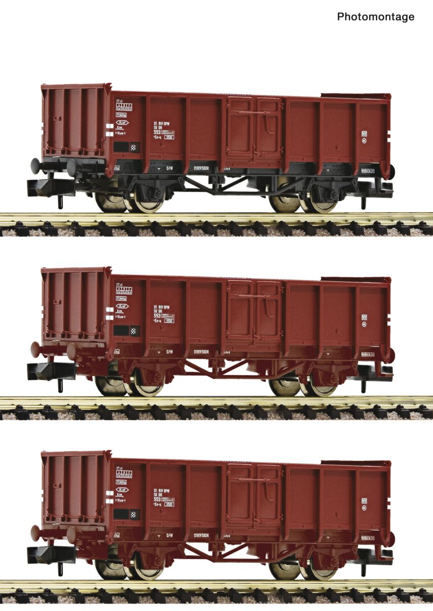 Fleischmann 6660156 - 3er Set offene Güterwagen, DR, Ep.IV