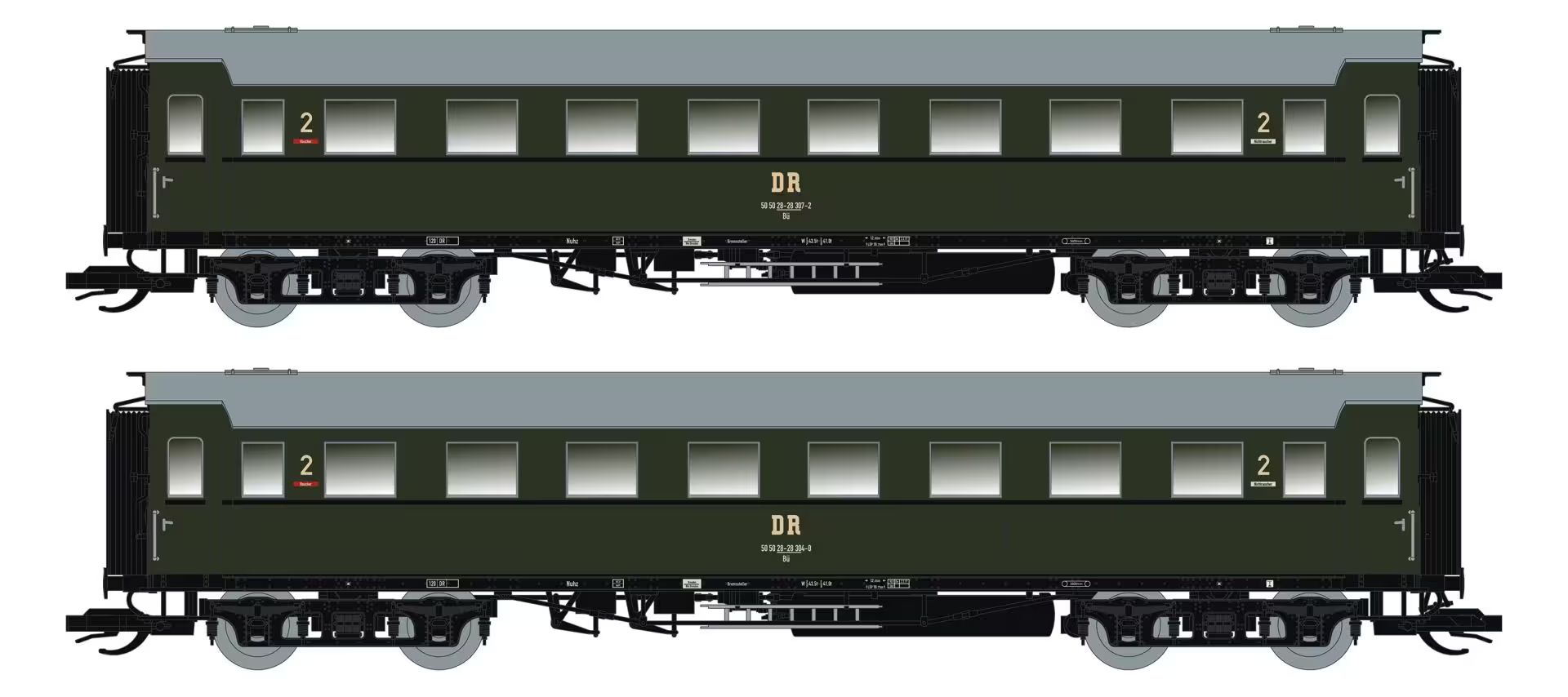Saxonia 120197 - 2er Set Personenwagen C4Ü Sa 07, DR, Ep.IV, mit Innenbeleuchtung