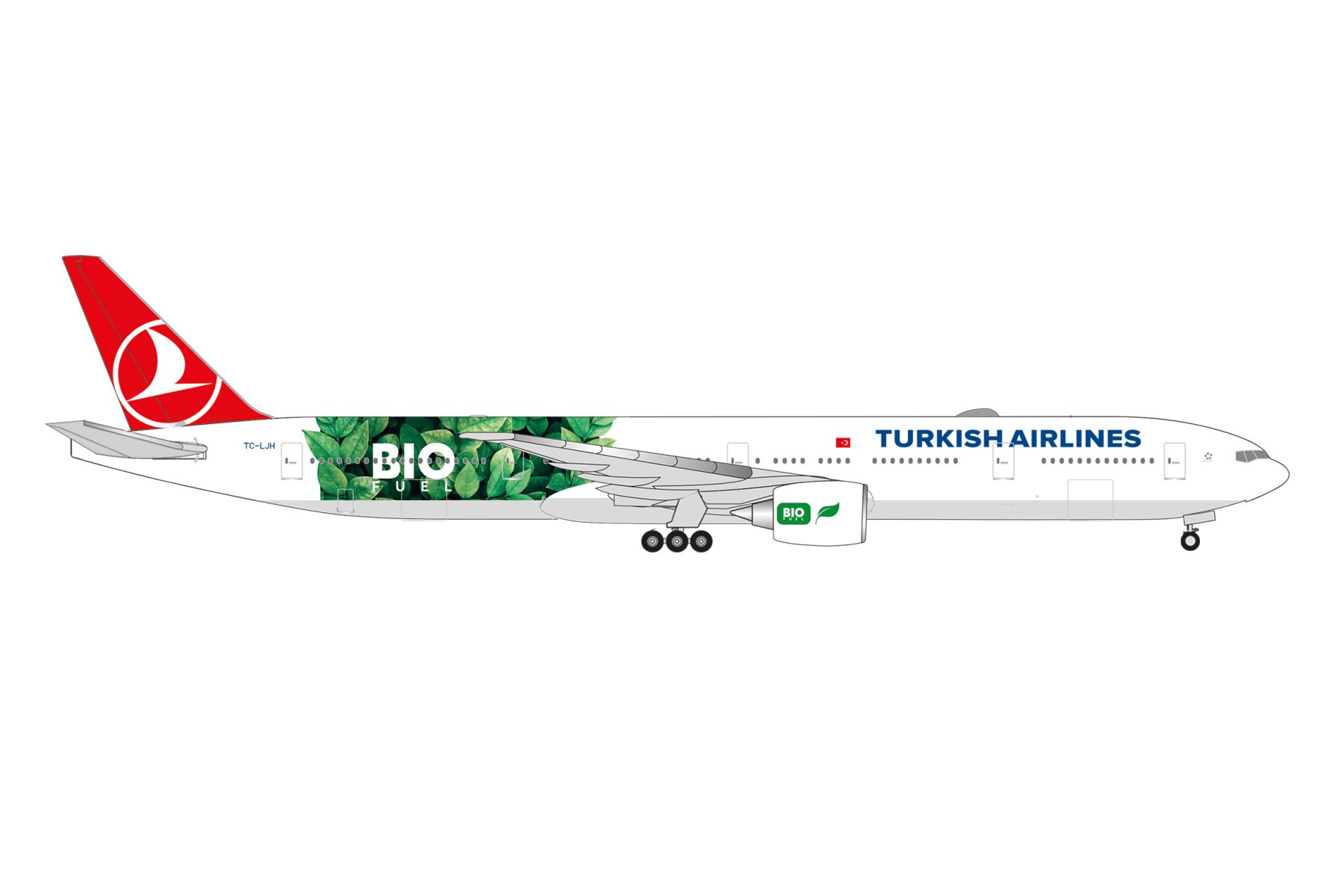 Herpa 538442 - Turkish Airlines Boeing 777-300ER "Bio Fuel" - TC-LJH