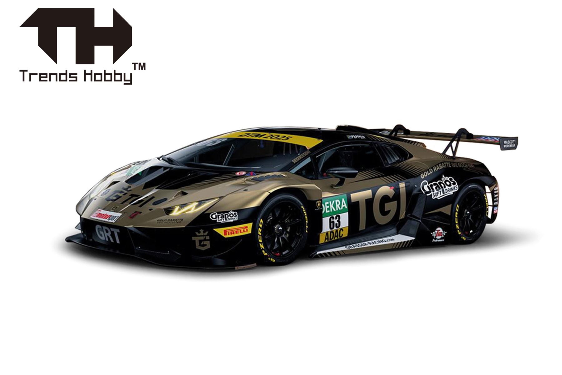 Herpa 864TH000012 - Trends Hobby: Lamborghini Huracan GT3 EVO2 - DTM 2025 #63, Motorabdeckung abnehmbar