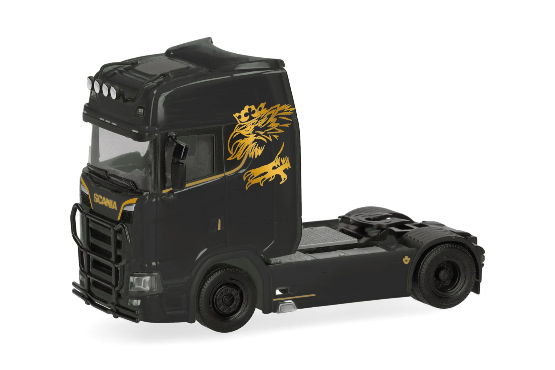 Herpa 321877 - Scania CS 20 Hochdach Zugmaschine mit Lampenbügel und Rammschutz 2achs, schwarz