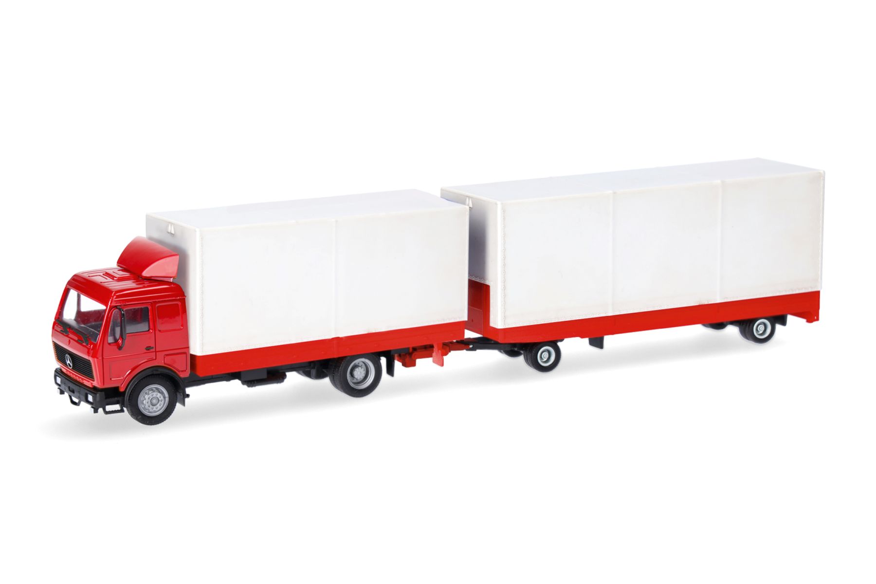 Herpa 321747 - Basic: Mercedes-Benz NG Volumen-Hängerzug, rot/weiß