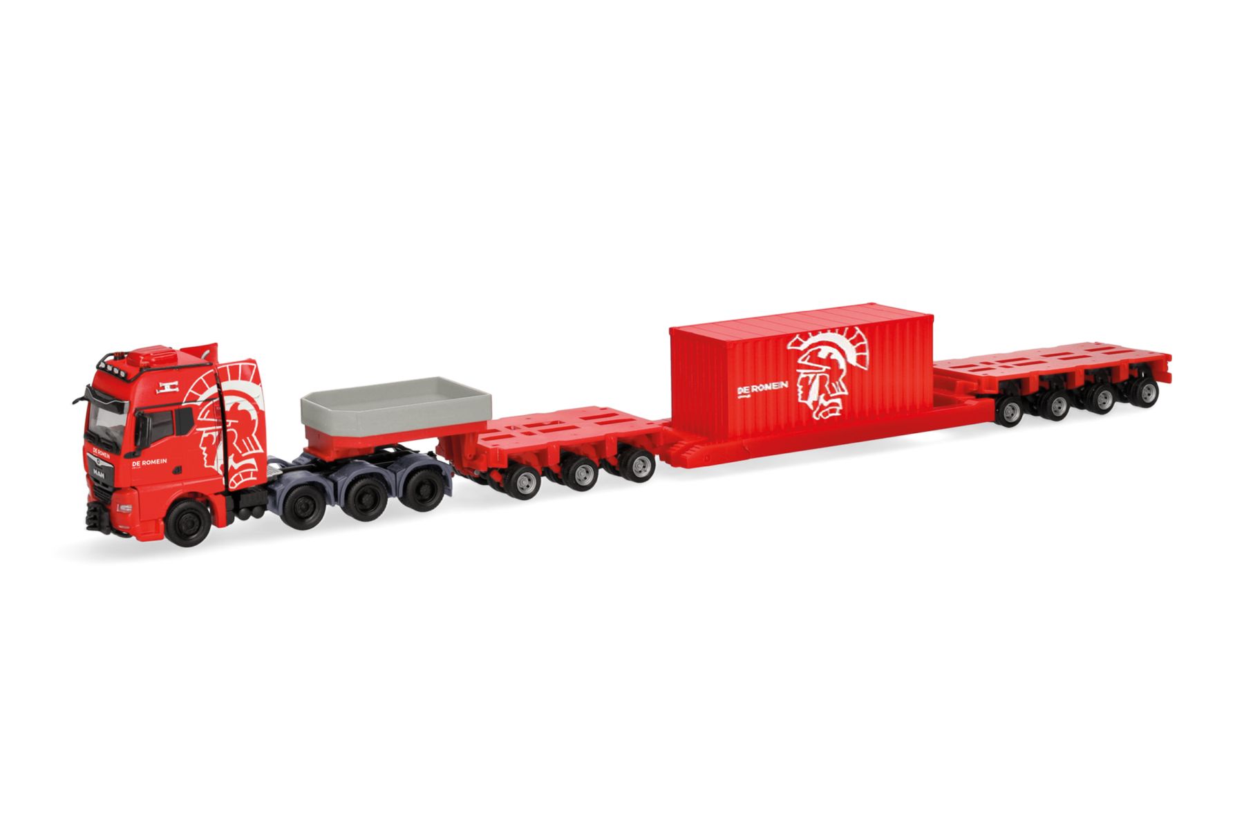 Herpa 320764 - MAN TGX GX Tieflade-Sattelzug mit 20 ft. Container "De Romein Group"