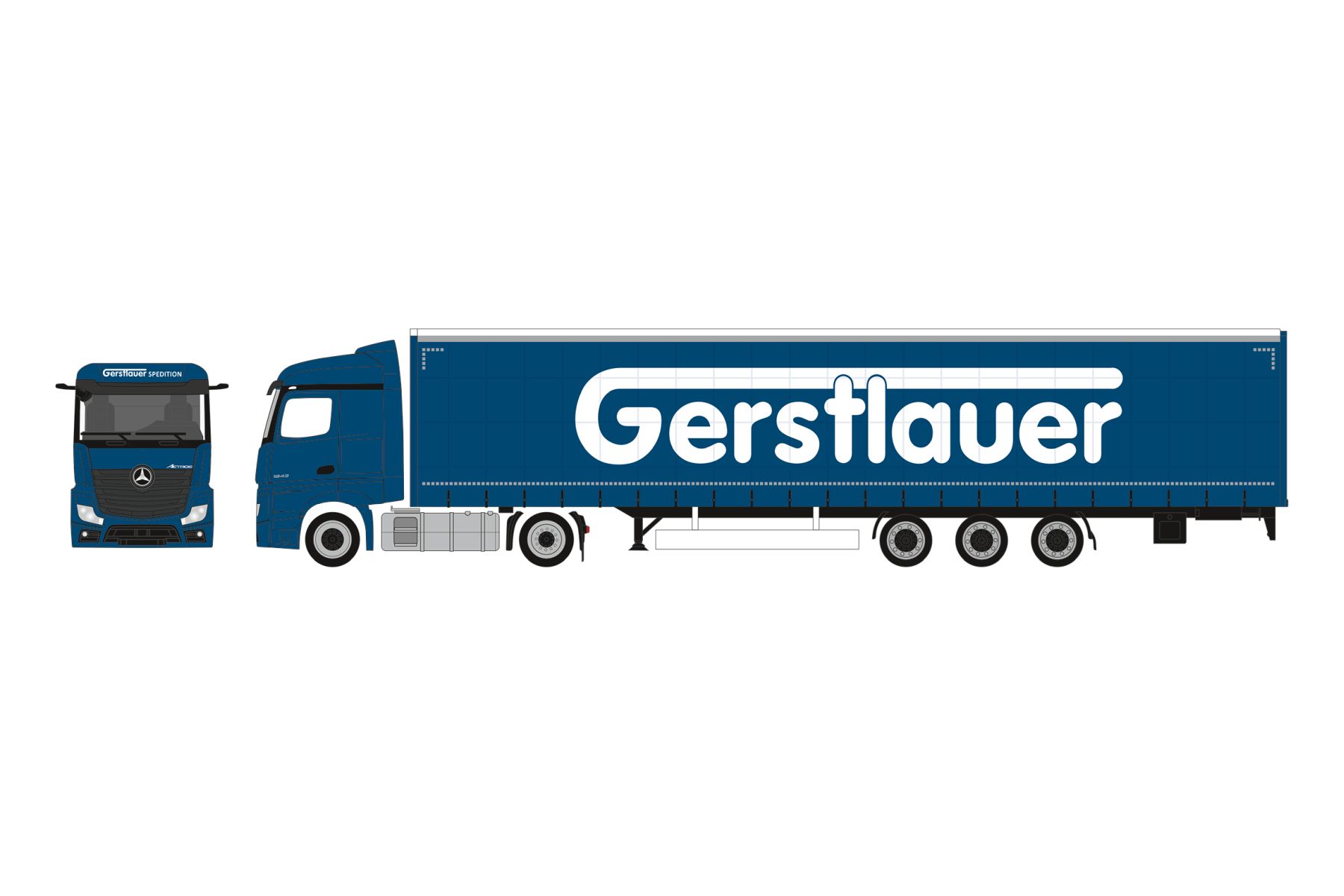 Herpa 962544 - Mercedes-Benz Actros '18 Streamspace Jumbogardinenplanen-Sattelzug 15m "Gerstlauer"
