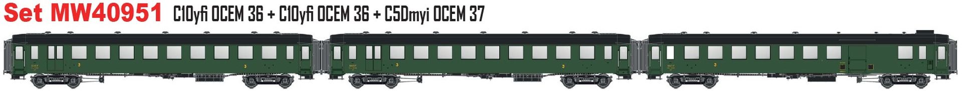 L.S. Models MW40951 - 3er Set Personenwagen OCEM, SNCF, Ep.IIIa