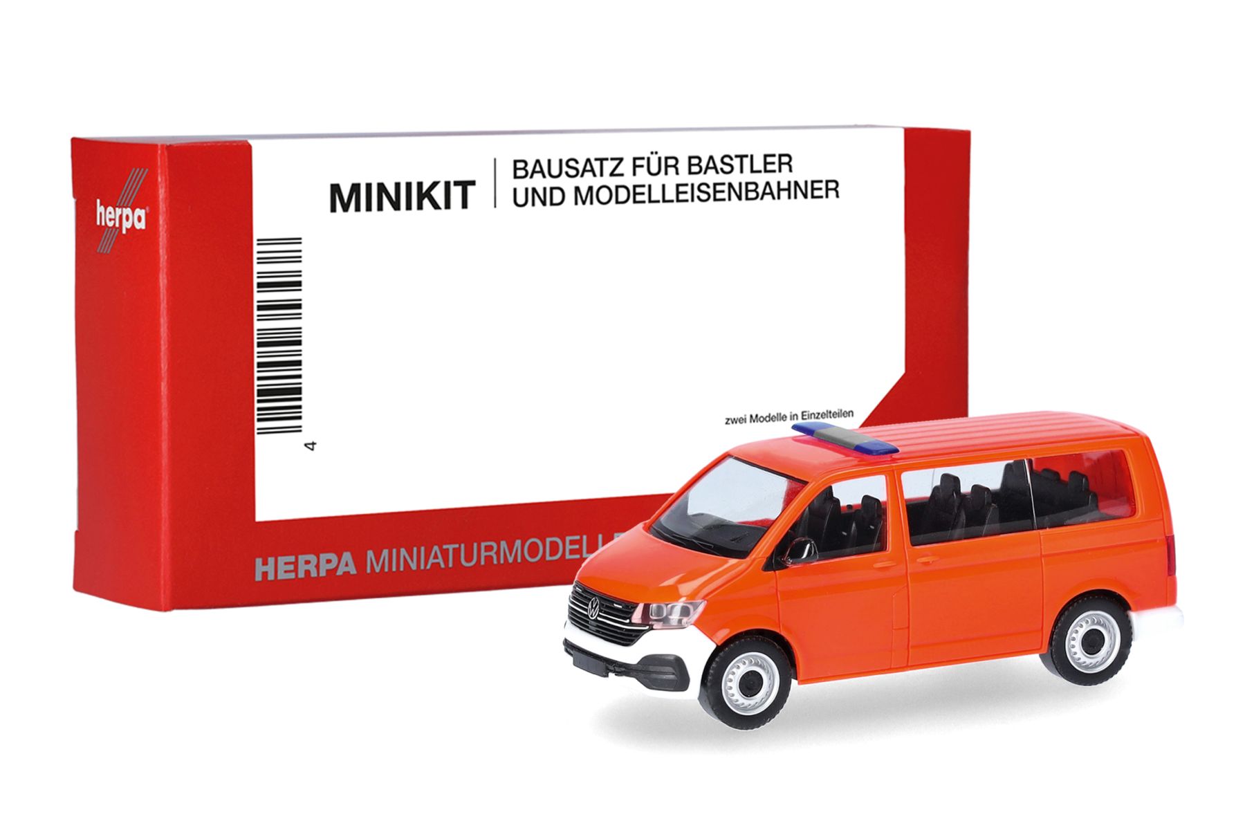 Herpa 014403 - MiniKit: Volkswagen (VW) T6.1 Bus (Heckklappe geschlossen), tagesleuchtrot (1 Stück)