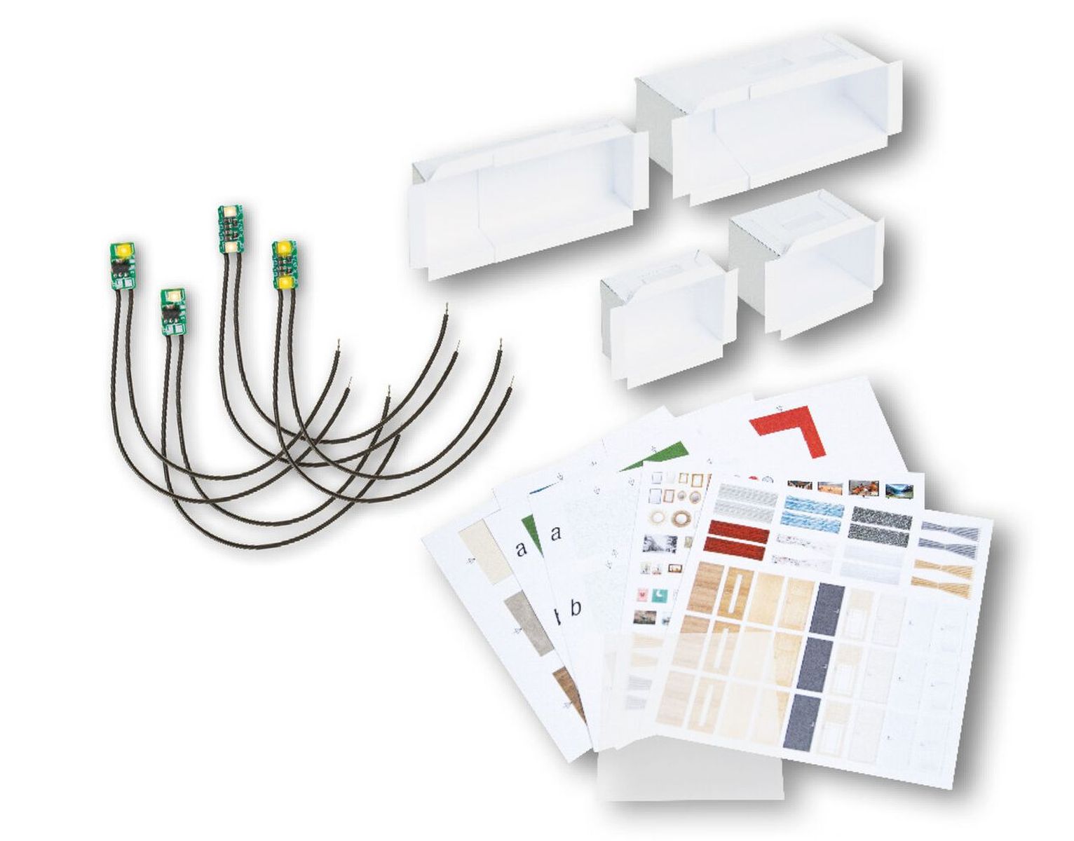 Noch 51250 - micro-rooms LED-Gebäude-Beleuchtungs-Set, Start-Set mit 4 LEDs + 8 Innenräumen
