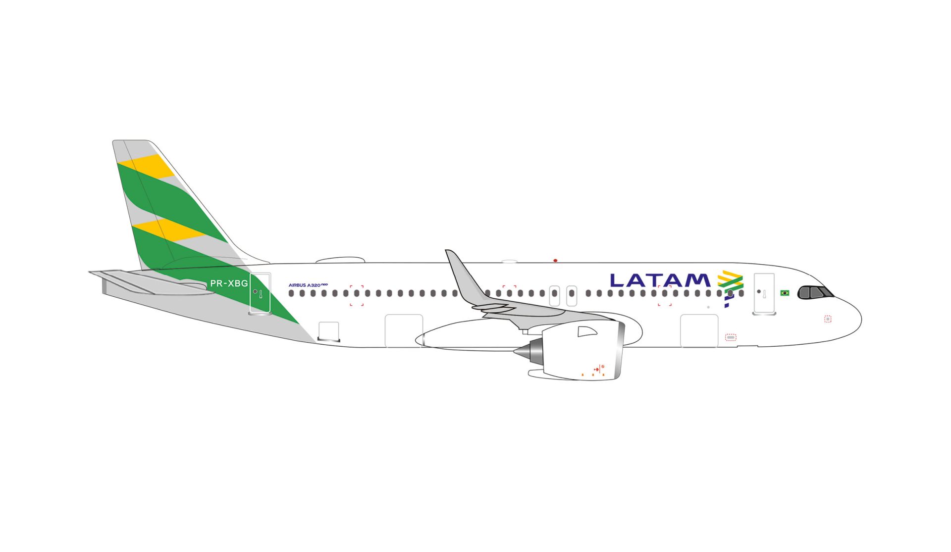 Herpa 539746 - LATAM Airlines Brasil Airbus A320neo - Brazil Flag livery - PR-XBG