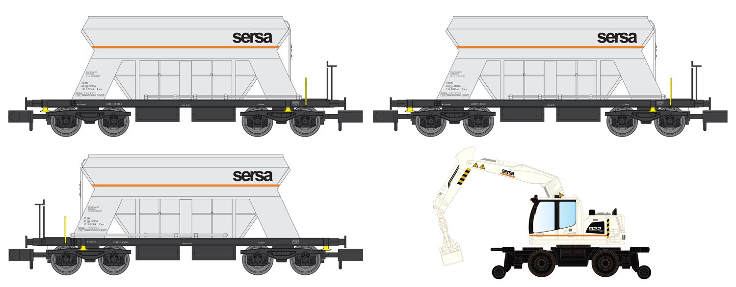 Lemke-Collection LC66306 - 3er Set Selbstentladewagen, Sersa, Ep.VI, mit Liebherr A922