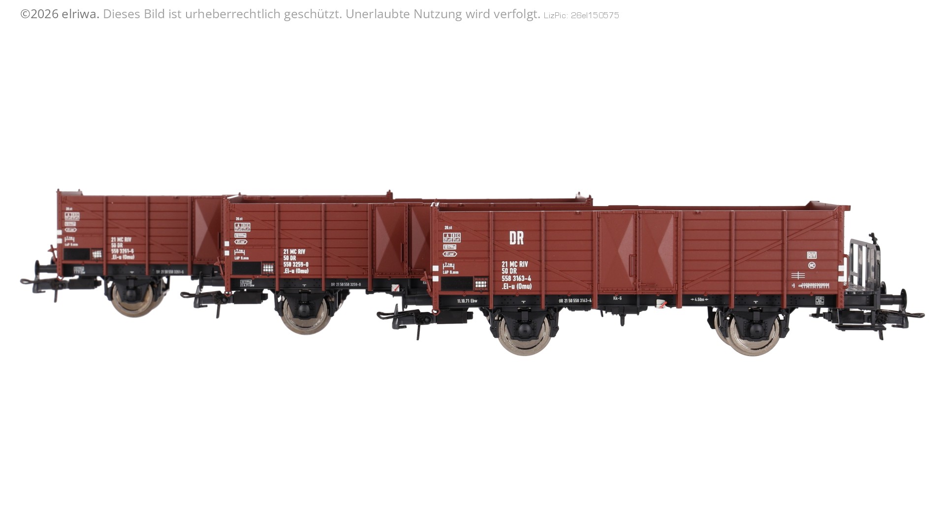 Roco 6600146 - 3er Set Offene Güterwagen El-u (Omu), DR, Ep.IV