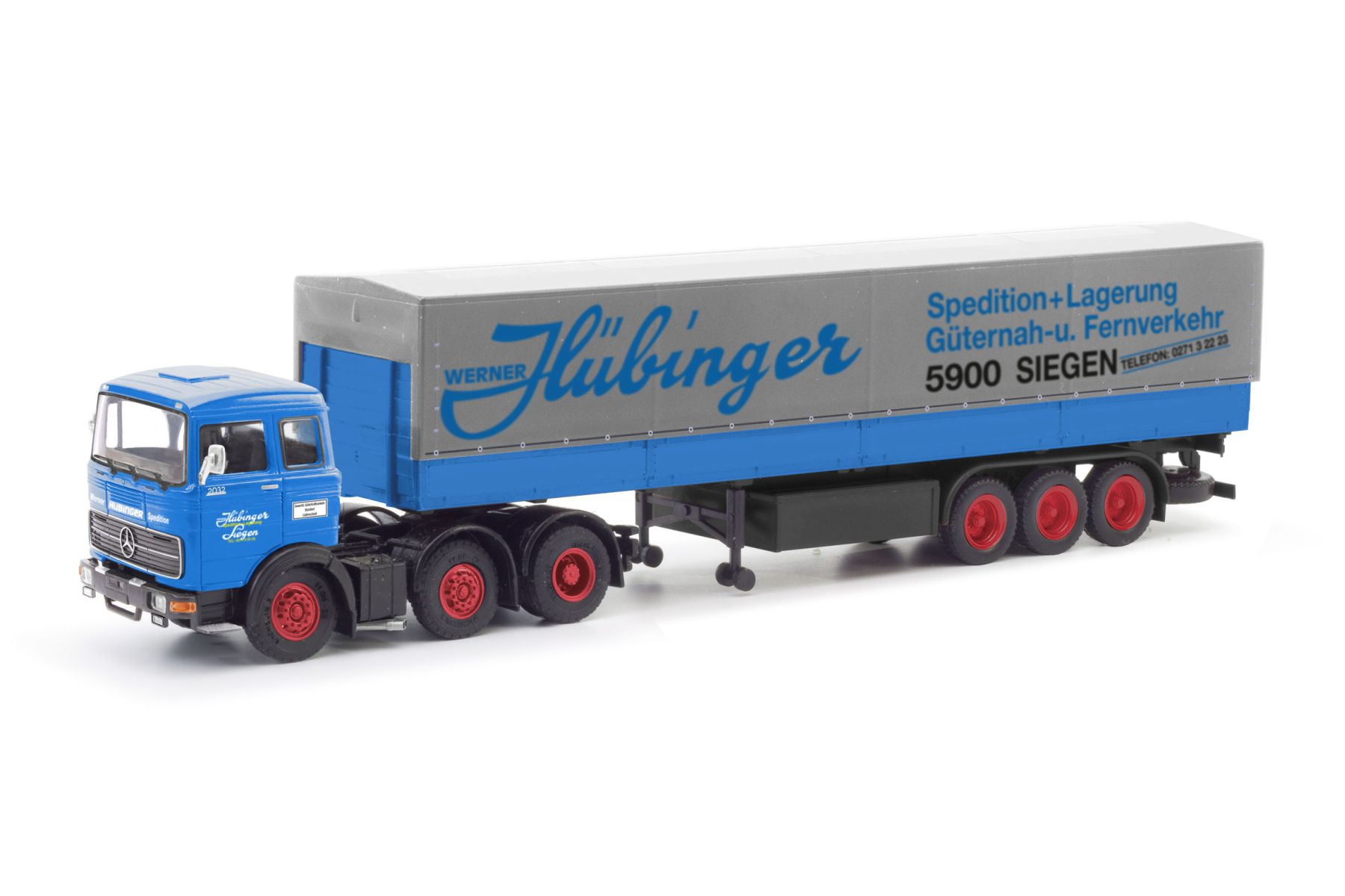 Herpa 87MBS026253 - Mercedes-Benz LPS 2032 Planen-Sattelzug "Hübinger"