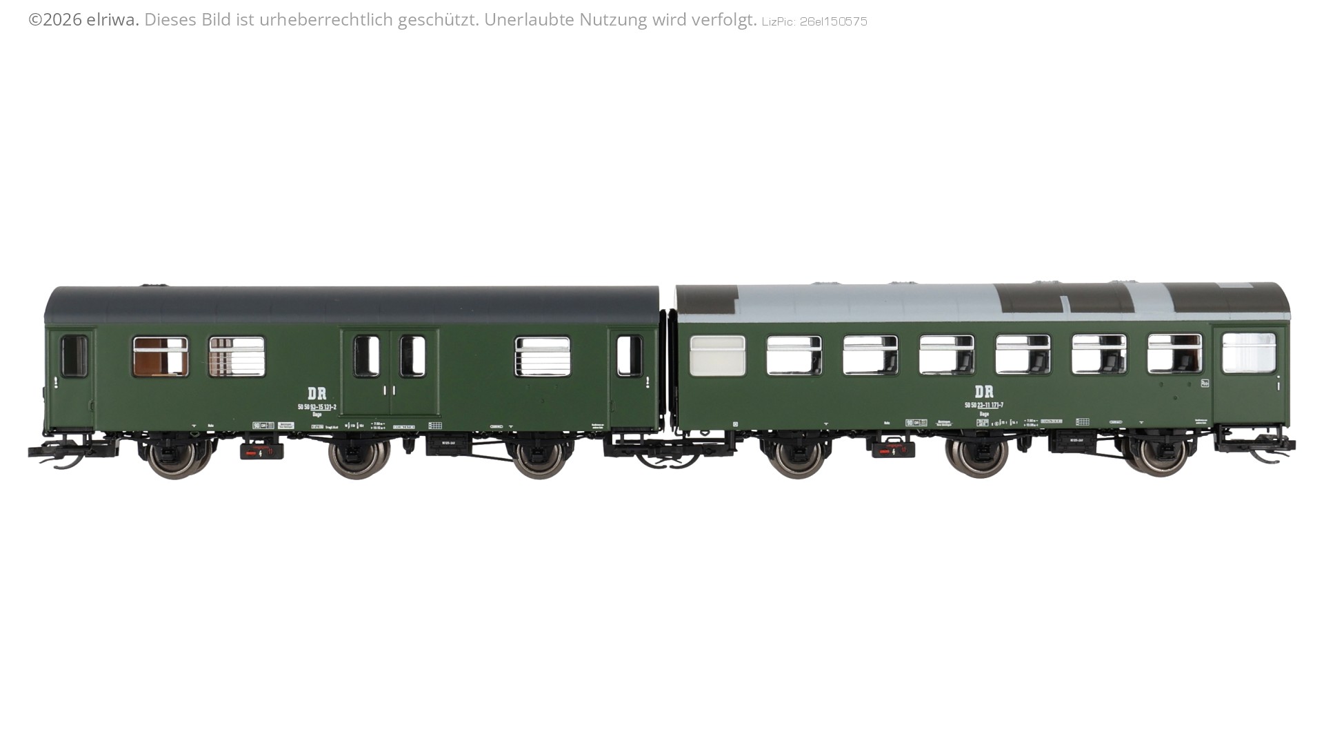 Roco 6280054 - 2er Set Rekowagen Bage mit Gepäckwagen Dage, DR, Ep.IV