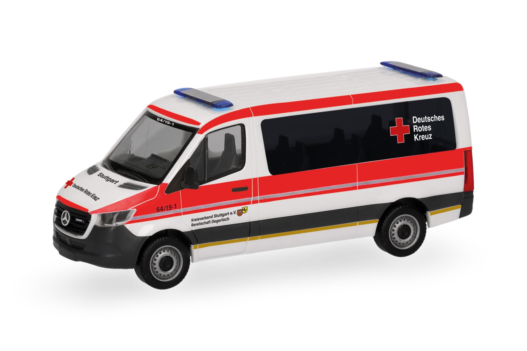 Herpa 099929 - Mercedes-Benz Sprinter 18 Bus Flachdach "DRK Stuttgart Degerloch"