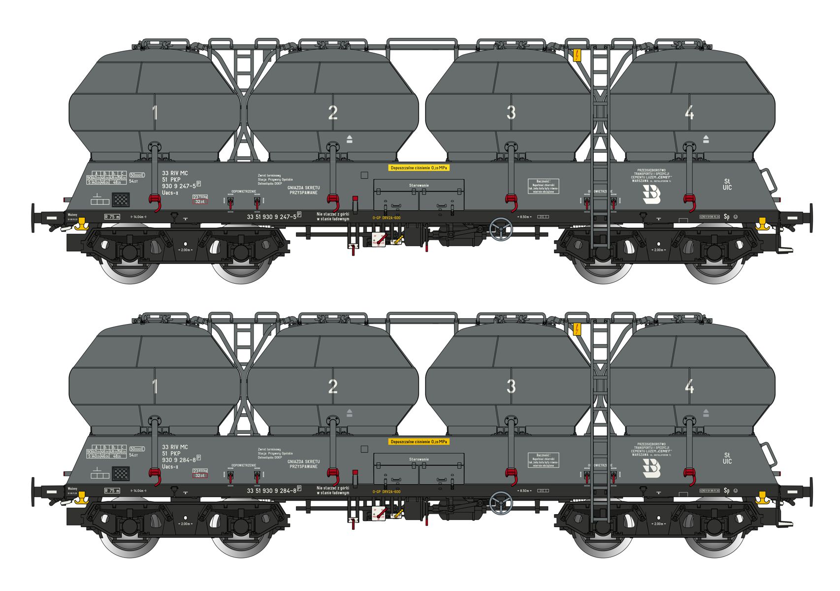 Albert Modell 900023 - 2er Set Zementsilowagen Uacs-x, PKP, Ep.IV