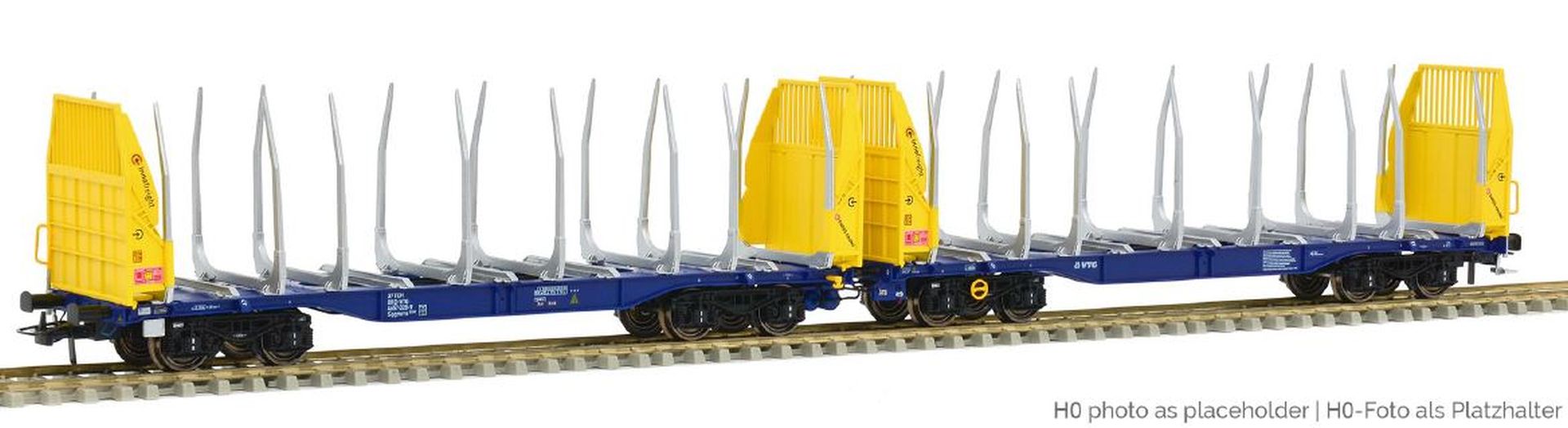 Sudexpress T657028 - Holztransportwagen Sggmrrs 90 'GigaWood', VTG, Ep.VI, blau-gelb, 028-9