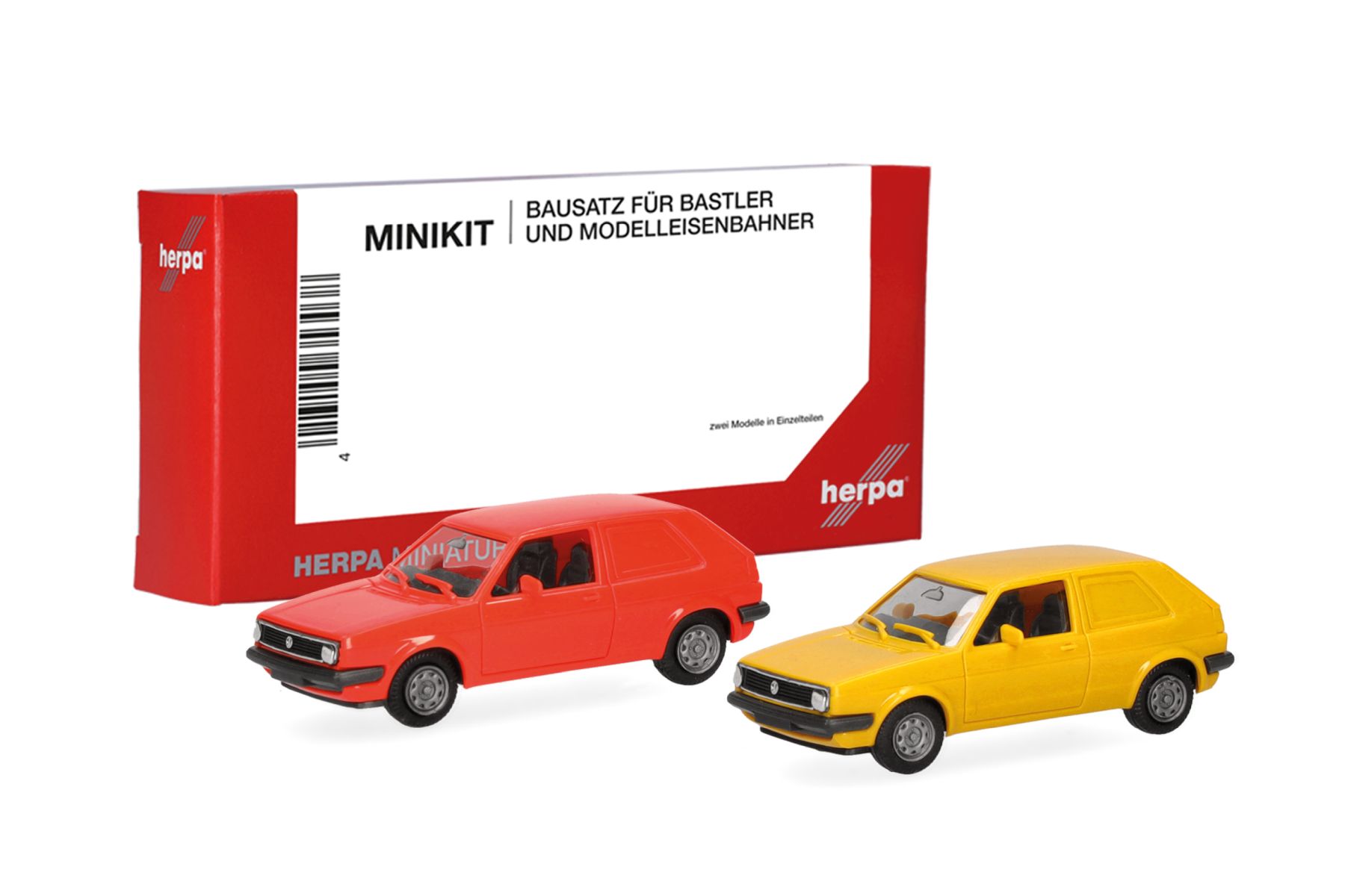 Herpa 014281 - MiniKit: Volkswagen (VW) Golf II 2-türig Kasten, leuchtrot und gelb (2 Stück)