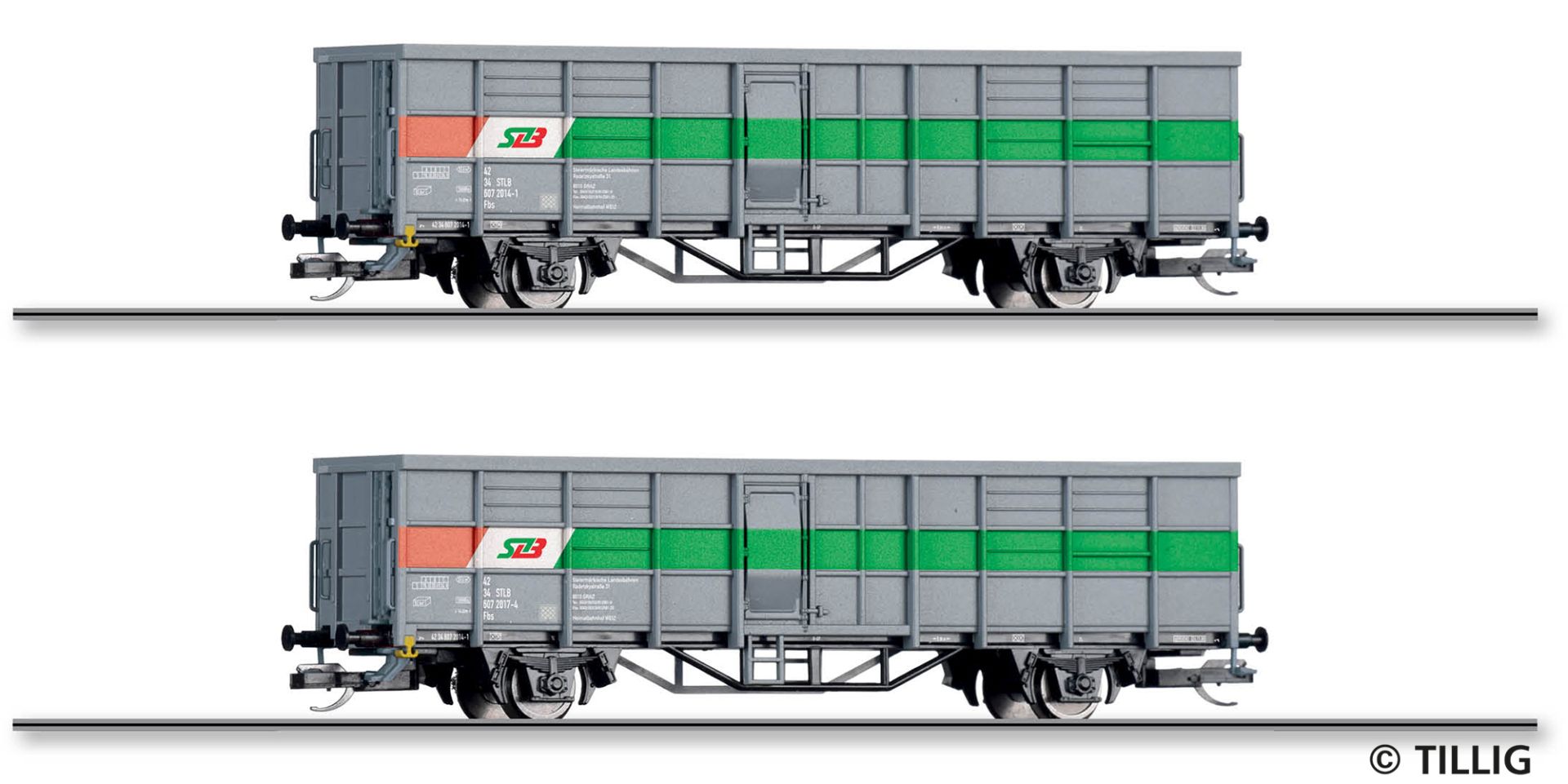 Tillig 01110 - 2er Set offene Güterwagen Fbs, Steiermärkischen Landesbahnen, Ep.V