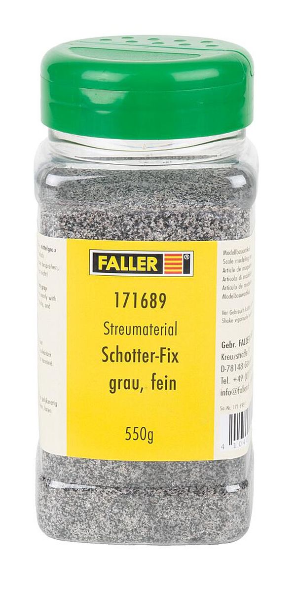 Faller 171689 - Streumaterial Schotter-Fix, grau, fein, 550 g