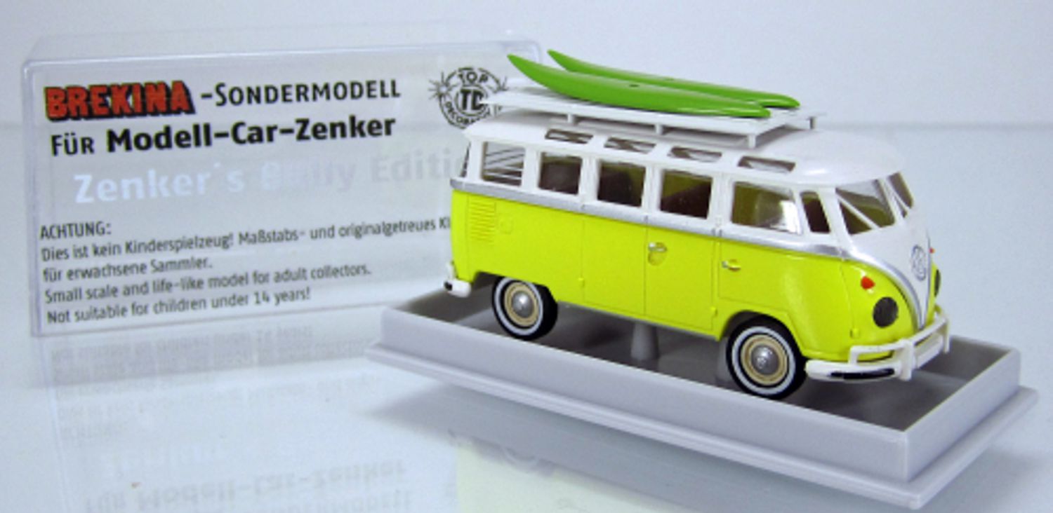 Brekina 03-194 - VW T1B Samba schwefelgelb mit Surfbrettern, US-Stoßstangen