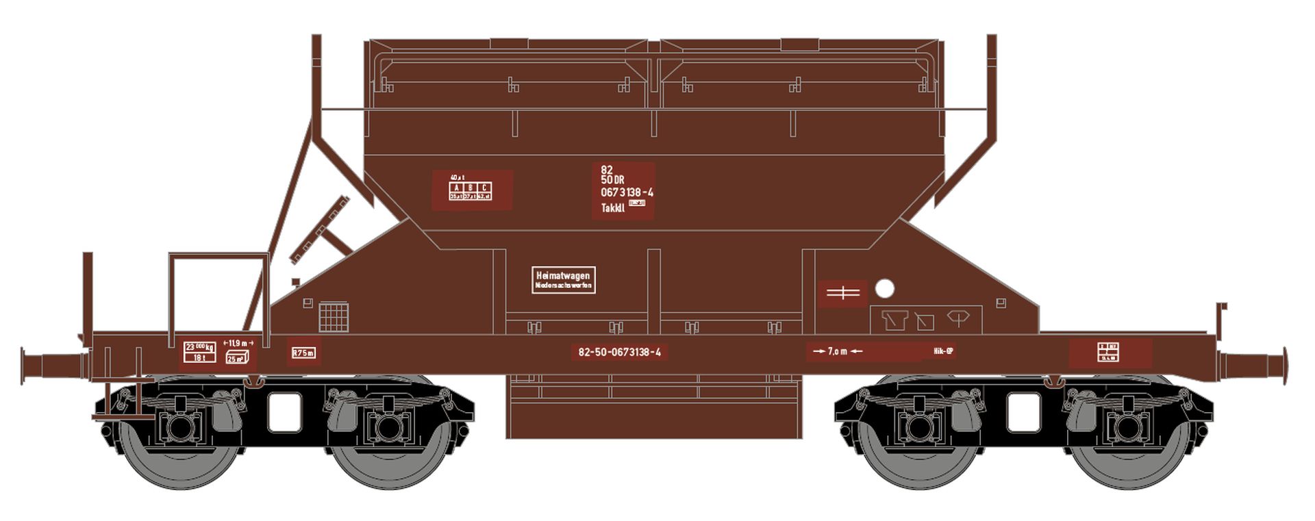 Hädl 26029-3 - Sattelboden-Selbstentladewagen Takkll, DR, Ep.IV, 3138-4, RAL 8004, Flicken