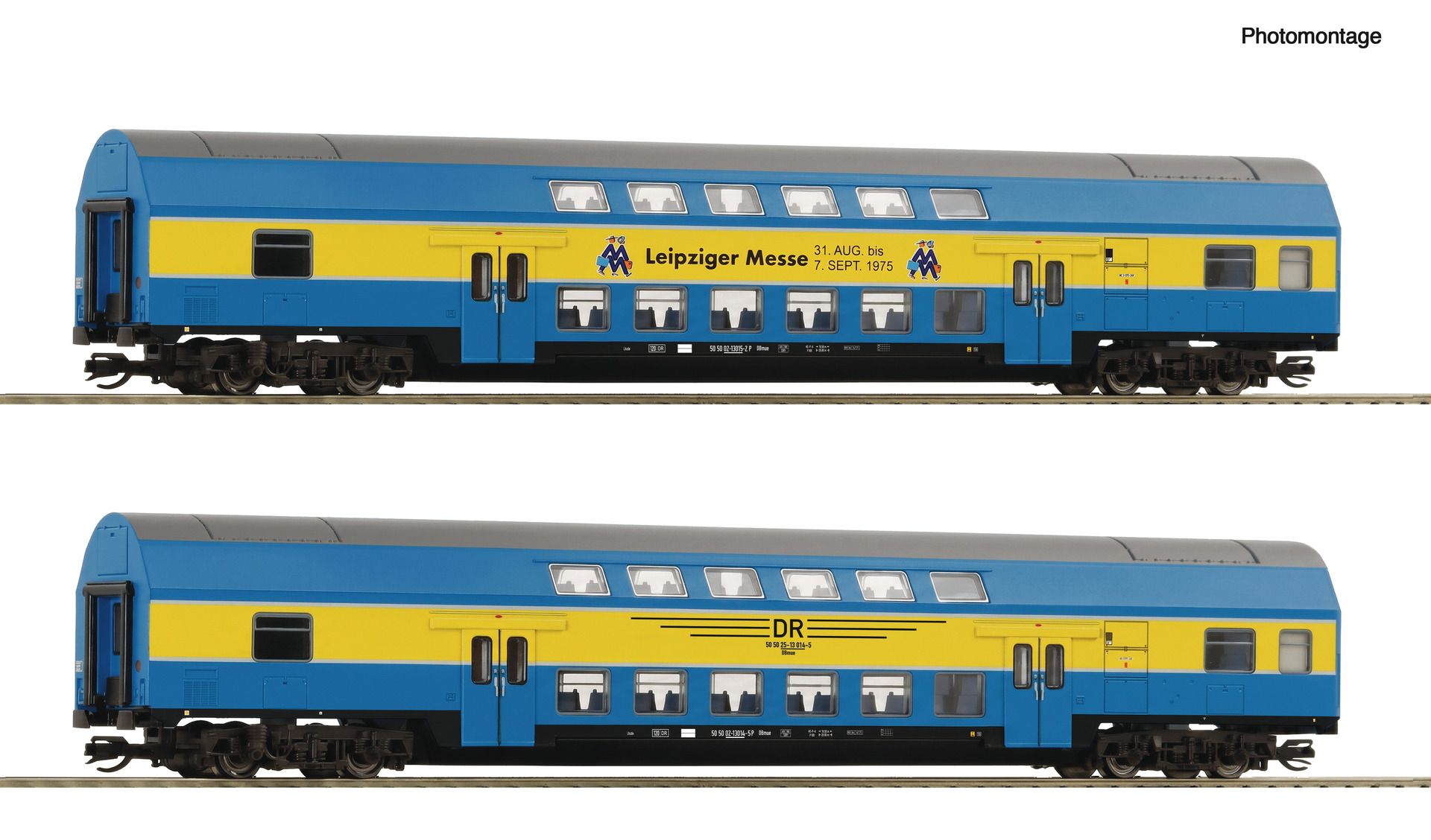 Roco 6280091 - 2er Set Doppelstockwagen, DR, Ep.IV 'Leipziger Messe'