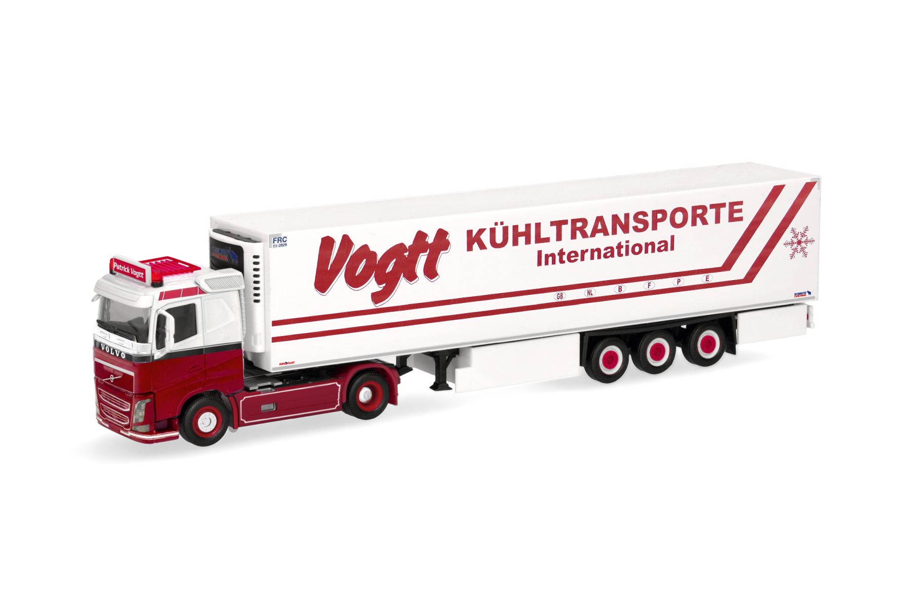 Herpa 321990 - Volvo FH Flachdach 2013 Kühlkoffer-Sattelzug "Patrick Vogtt Kühltransporte Ahaus"
