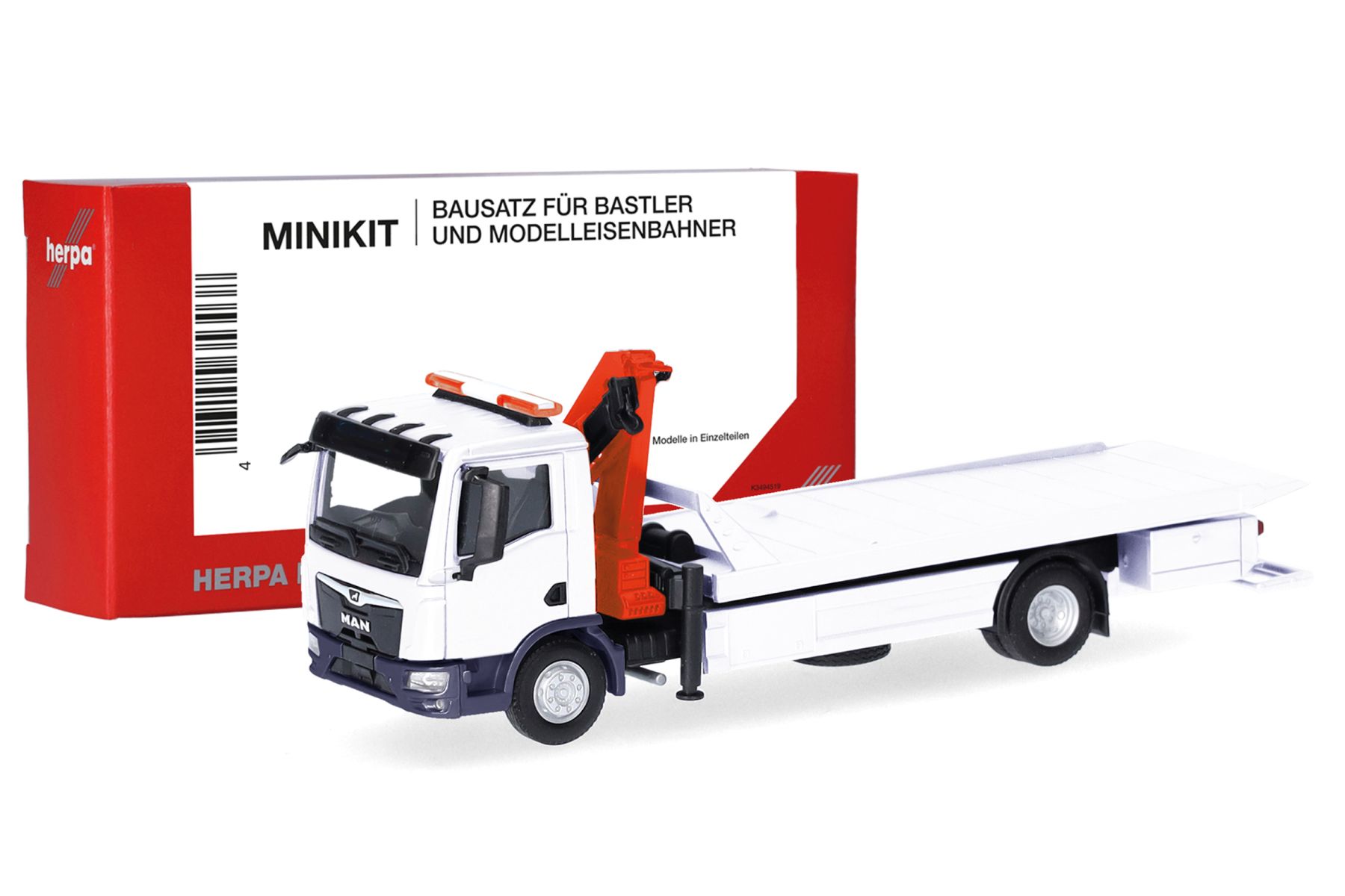 Herpa 014052 - MiniKit: MAN TGM Plateau-Abschlepp-LKW mit Kran (1 Stück)