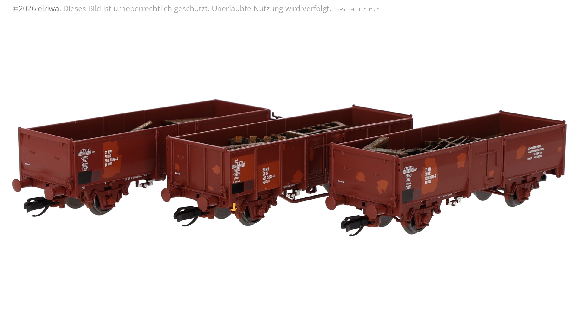 Tillig 502355 - 3er Set Schrottpendel Malchow mit Schrottladung und Flicken, DR, Ep.IV