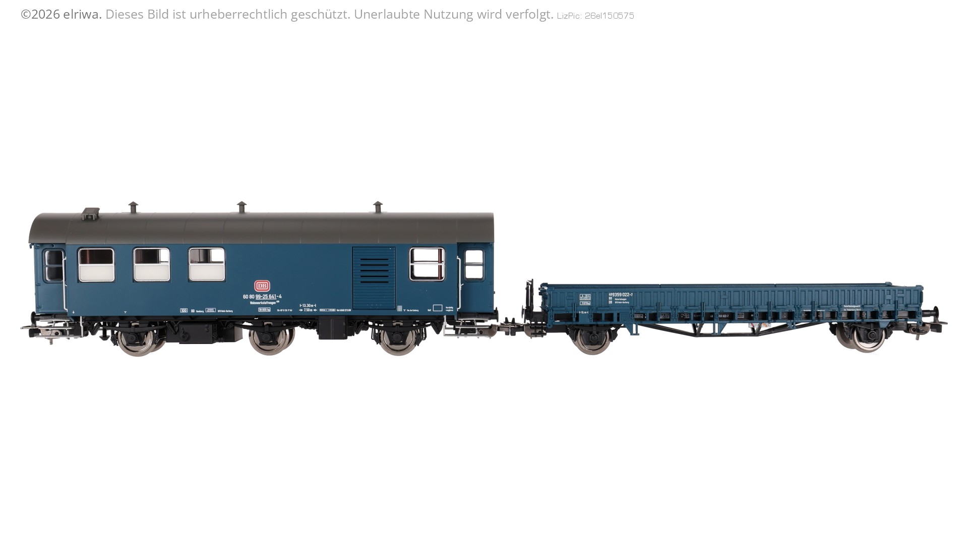 Piko 28334 - 2er Set Umbauwagen blau, roter Keks Werkstatt + Flachwagen Ks, DB, Ep.IV