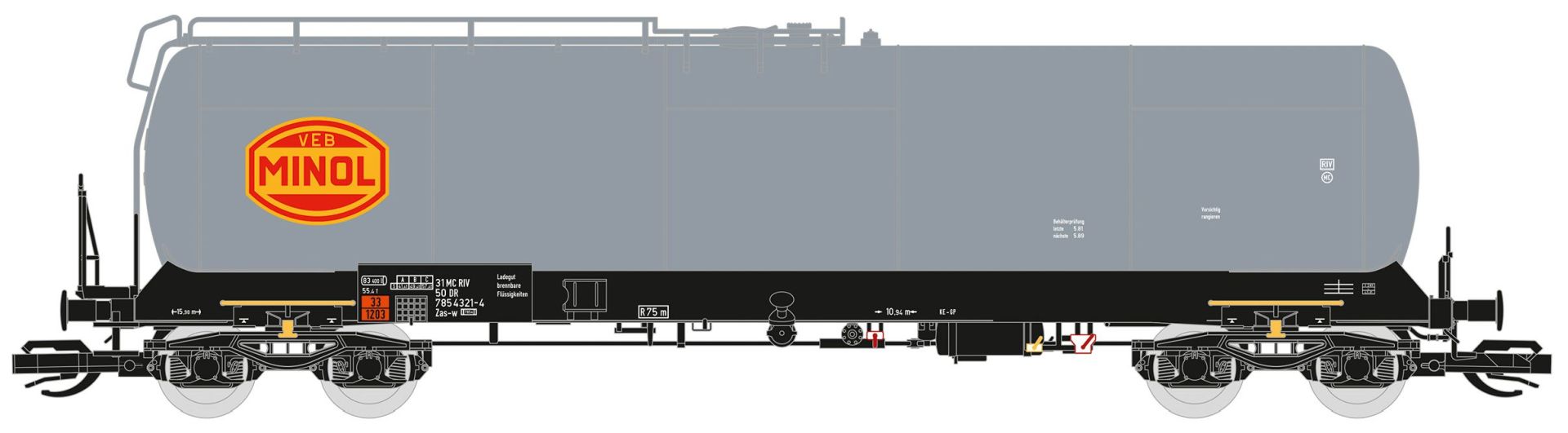Saxonia 120211 - Kesselwagen Zas, 8109, DR, Ep.IV, grau 'MINOL' Saxonia 120211 - Kesselwagen Zas, 8109, DR, Ep.IV, grau 'MINOL'